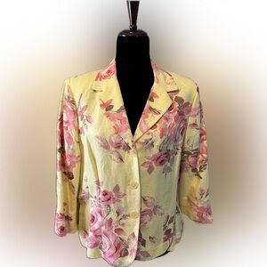 Emma James Linen Floral Yellow and Pink Blazer size 14P